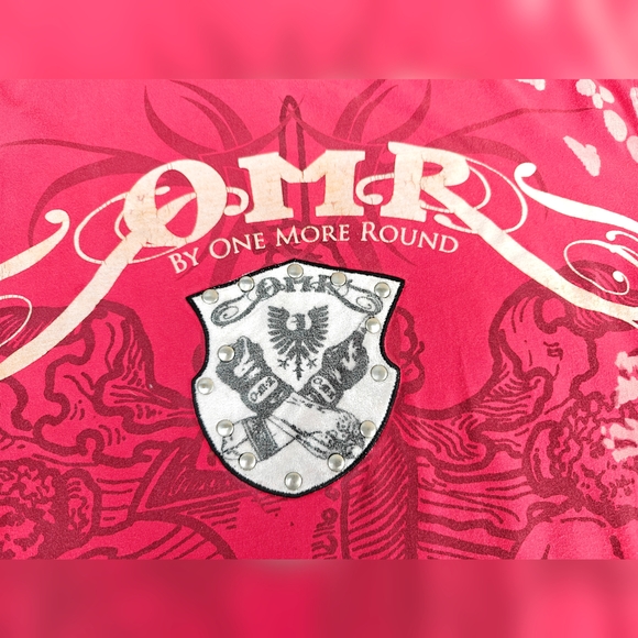 Vintage Y2K OMR SKULL STUDDED RED T L ② - Picture 3 of 6